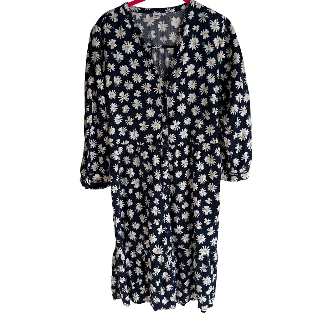 OLD NAVY Navy 3/4 Sleeve Daisy Print Ladies Waist Dress, M